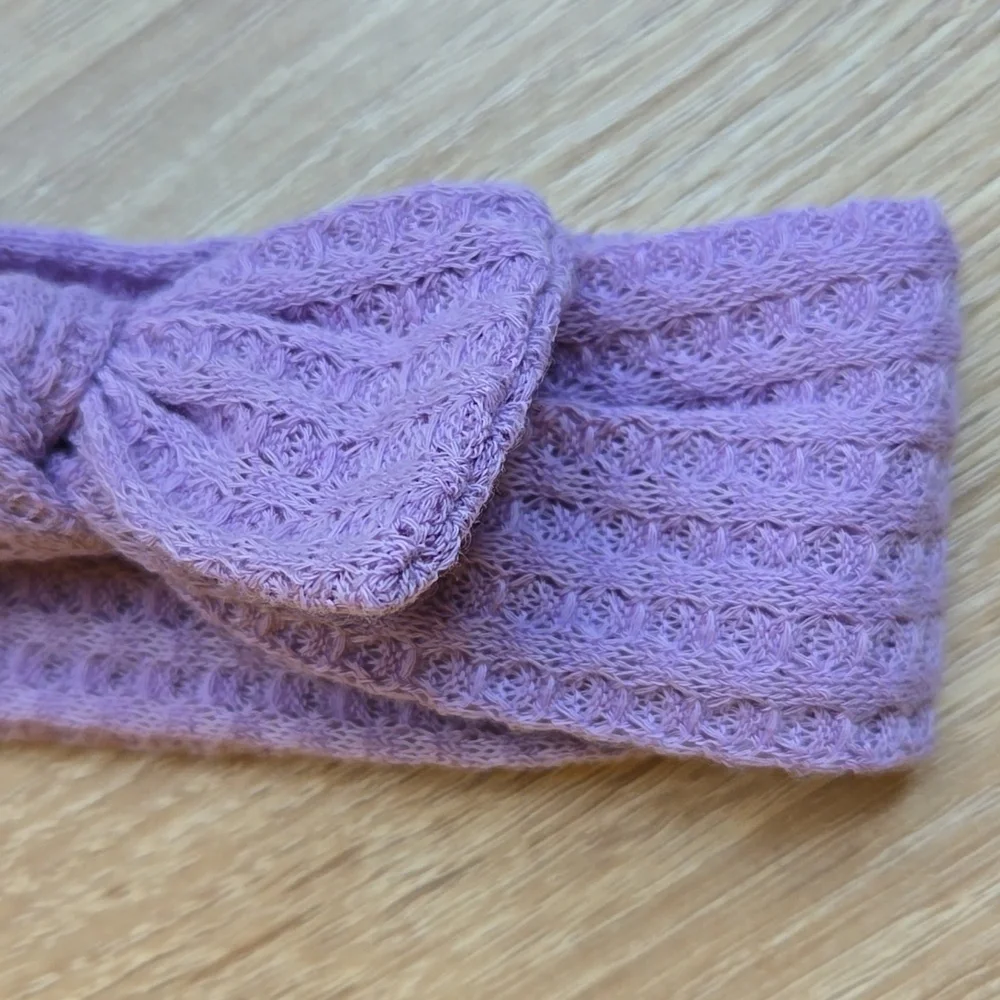 Boho Baby Girl Waffle Knit Bowknot Headband Hair Band Kids Lavender Headwrap